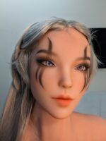 Sylvara pre-owned TPE fantasy elf doll in silver wig, face close-up
